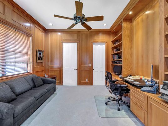 Home Office, Interior, Recessed Lighting, Wooden Walls