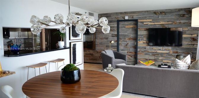 Dining room, Interior, Kitchen, Living room, Pendant Lights, Wooden Walls