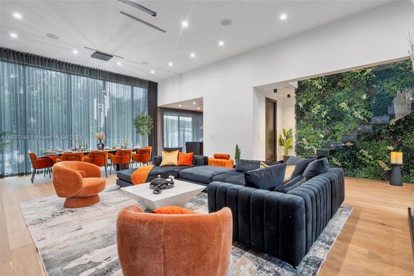 Dining room, Interior, Living room, Recessed Lighting, Wood Texture Flooring