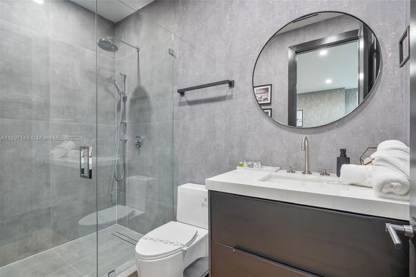 Bathroom, Glass Shower, Interior, Recessed Lighting