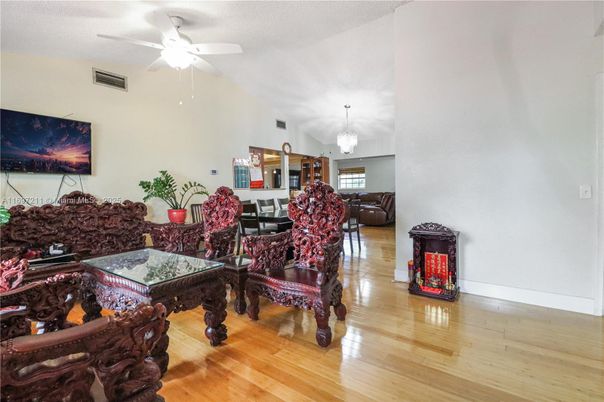 Dining room, Interior, Living room, Pendant Lights, Wood Texture Flooring