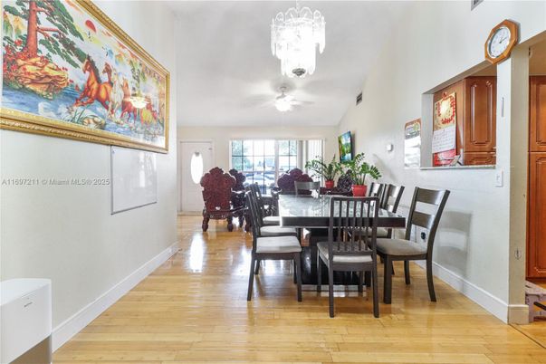 Chandelier, Dining room, Interior, Wood Texture Flooring