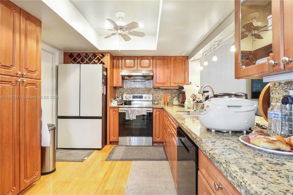 Interior, Kitchen, Stainless Steel Appliances, Wood Texture Flooring