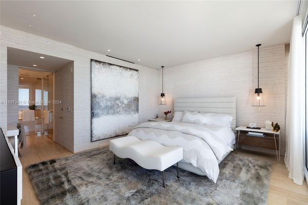 Bedroom, Interior, Pendant Lights, Recessed Lighting, Wood Texture Flooring