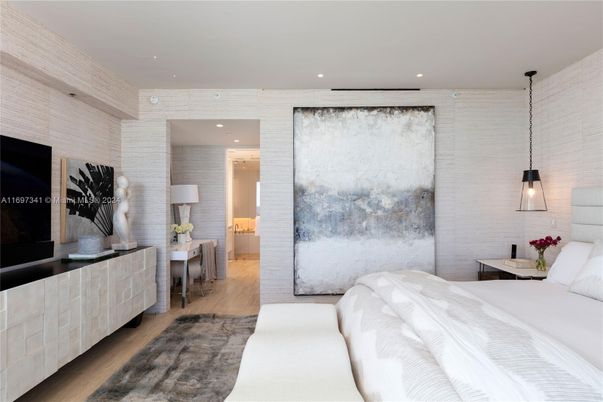 Bedroom, Interior, Pendant Lights, Recessed Lighting, Wood Texture Flooring