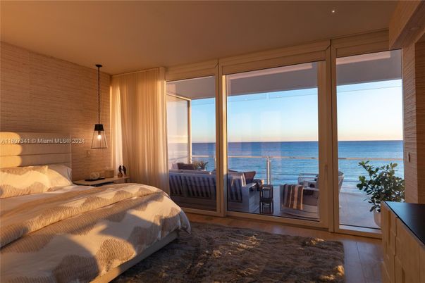 Bedroom, Interior, Pendant Lights, Water, Wood Texture Flooring