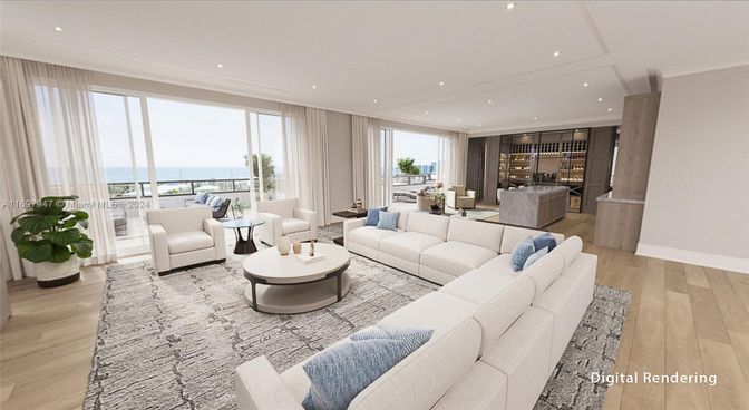 Dining room, Interior, Living room, Recessed Lighting, Water, Wood Texture Flooring