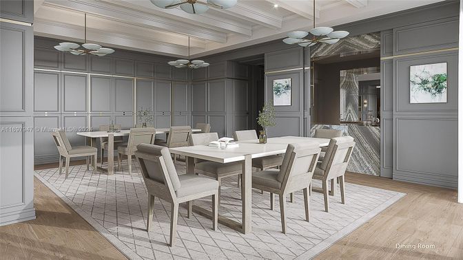 Dining room, Interior, Pendant Lights, Wood Texture Flooring