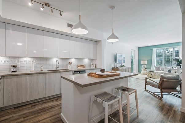 Interior, Kitchen, Pendant Lights, Wood Texture Flooring