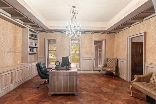 Chandelier, Home Office, Interior, Wood Texture Flooring
