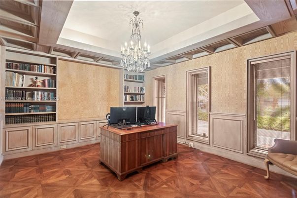 Chandelier, Home Office, Interior, Wood Texture Flooring