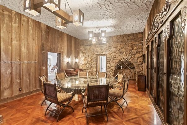 Dining room, Interior, Stone Walls, Wood Texture Flooring, Wooden Walls