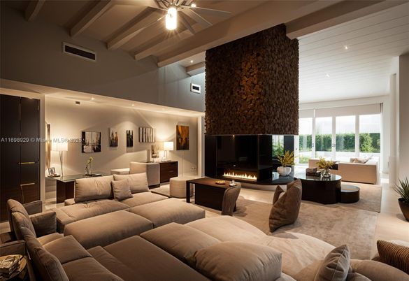 Fireplace, Interior, Living room, Recessed Lighting