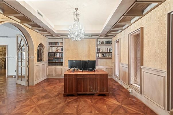 Chandelier, Home Office, Interior, Wood Texture Flooring