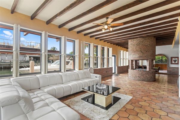 Fireplace, Interior, Living room, Stone Walls, Wooden Beams