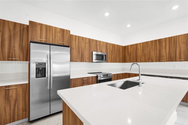 Interior, Kitchen, Marble, Recessed Lighting, Stainless Steel Appliances