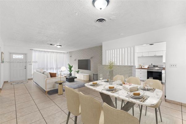 Dining room, Interior, Kitchen, Living room, Stainless Steel Appliances, Stone Walls