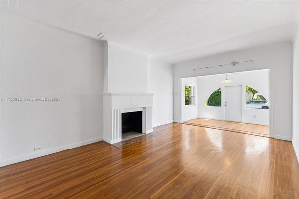 Empty room, Fireplace, Interior, Pendant Lights, Wood Texture Flooring