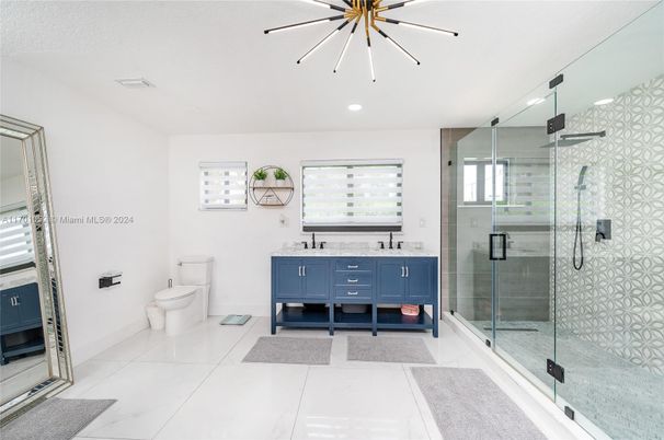 Bathroom, Dual Sink Vanities, Glass Shower, Interior, Recessed Lighting