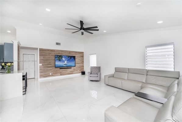 Interior, Living room, Marble, Recessed Lighting, Wooden Walls