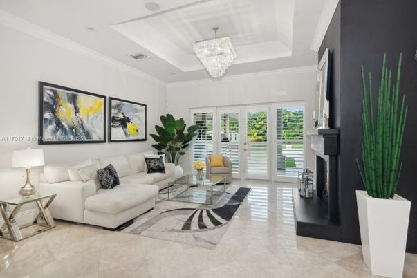Chandelier, Fireplace, Interior, Living room