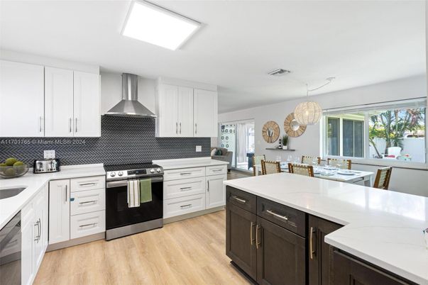Interior, Kitchen, Pendant Lights, Stainless Steel Appliances, Wood Texture Flooring