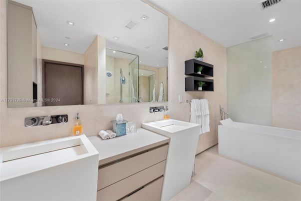 Bathroom, Dual Sink Vanities, Glass Shower, Interior, Recessed Lighting