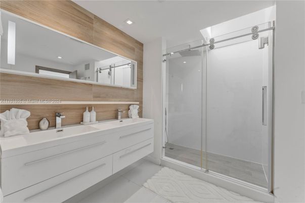 Bathroom, Dual Sink Vanities, Glass Shower, Interior, Recessed Lighting