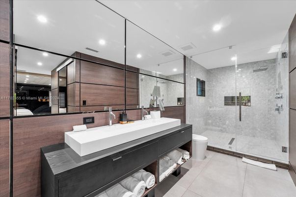 Bathroom, Dual Sink Vanities, Glass Shower, Interior, Recessed Lighting