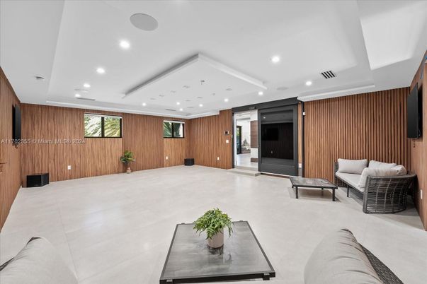 Interior, Living room, Recessed Lighting, Wooden Walls