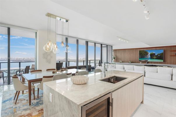 Dining room, Interior, Kitchen, Living room, Marble, Pendant Lights, Recessed Lighting, Water