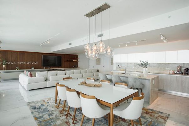 Dining room, Interior, Kitchen, Living room, Marble, Pendant Lights, Recessed Lighting