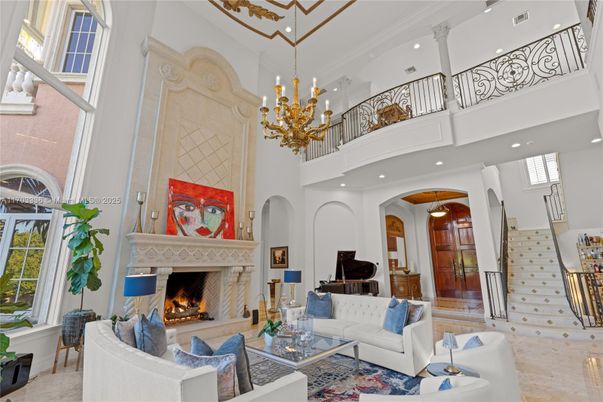 Chandelier, Fireplace, Interior, Living room, Piano, Recessed Lighting