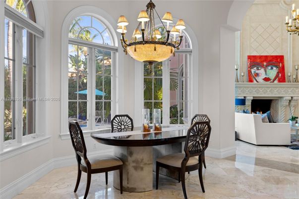 Chandelier, Dining room, Fireplace, Interior