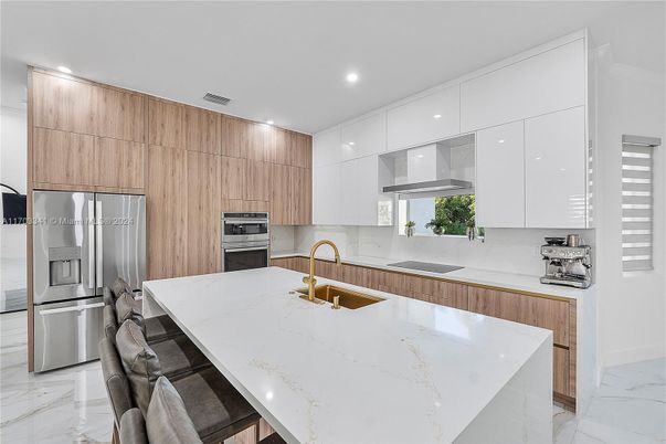 Interior, Kitchen, Marble, Recessed Lighting, Stainless Steel Appliances