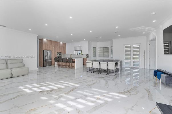 Interior, Kitchen, Marble, Recessed Lighting, Stainless Steel Appliances