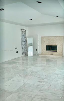 Empty room, Fireplace, Interior, Marble, Recessed Lighting