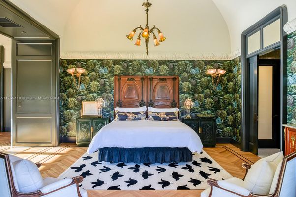 Bedroom, Chandelier, Interior, Wood Texture Flooring