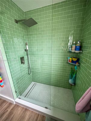 Bathroom, Glass Shower, Interior, Wood Texture Flooring