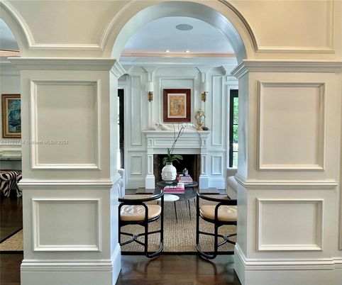 Fireplace, Interior, Recessed Lighting, Wood Texture Flooring