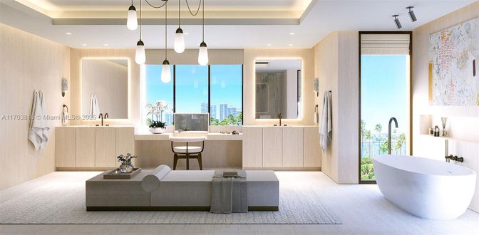 Bathroom, Dual Sink Vanities, Free Standing Baths, Interior, Pendant Lights, Recessed Lighting