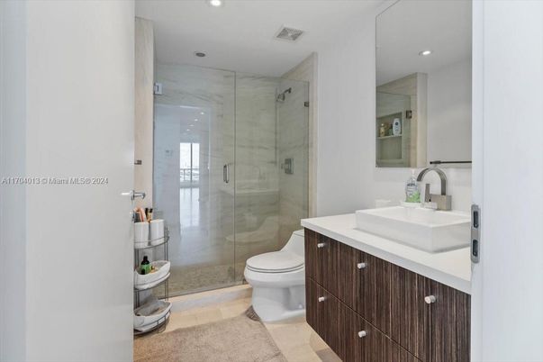 Bathroom, Glass Shower, Interior, Marble Walls, Recessed Lighting