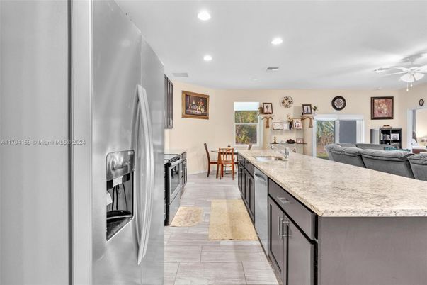 Dining room, Interior, Kitchen, Living room, Recessed Lighting, Stainless Steel Appliances