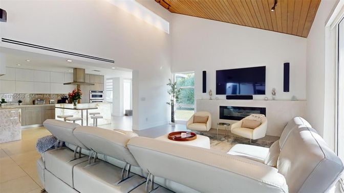 Interior, Kitchen, Living room, Recessed Lighting, Stainless Steel Appliances, Wooden Ceilings
