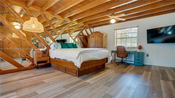 Bedroom, Chandelier, Interior, Wooden Beams, Wooden Ceilings, Wood Texture Flooring