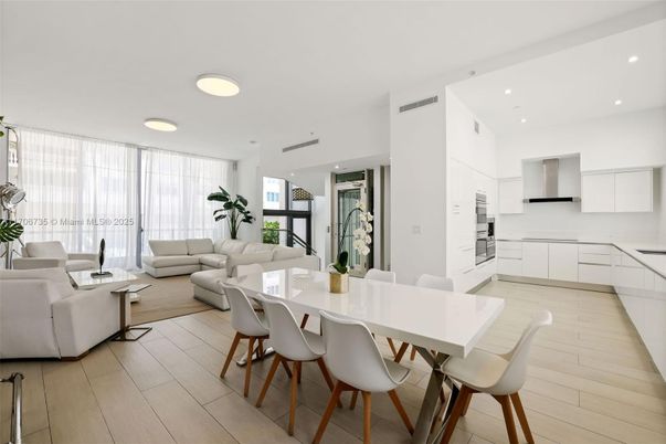 Dining room, Interior, Kitchen, Living room, Recessed Lighting, Stainless Steel Appliances, Wood Texture Flooring