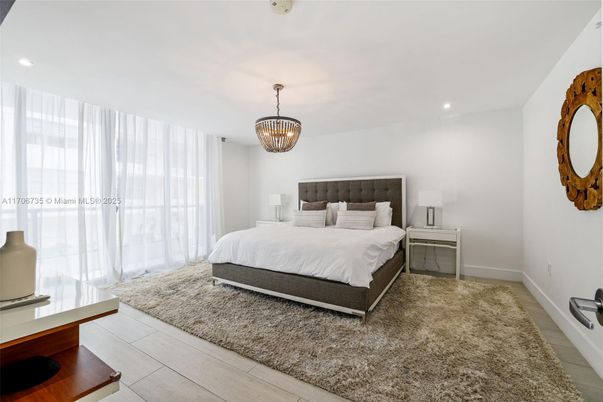 Bedroom, Chandelier, Interior, Recessed Lighting, Wood Texture Flooring