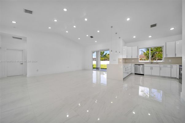 Interior, Kitchen, Marble, Pendant Lights, Recessed Lighting, Stainless Steel Appliances