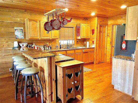 Interior, Kitchen, Pendant Lights, Recessed Lighting, Wooden Ceilings, Wood Texture Flooring, Wooden Walls