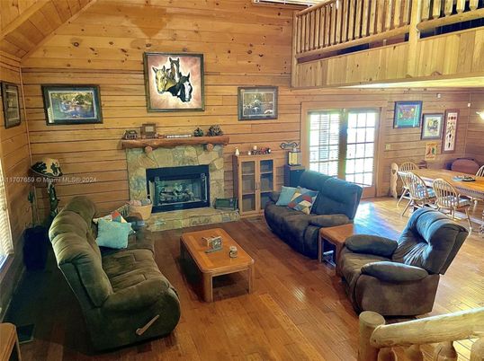 Dining room, Fireplace, Interior, Living room, Wooden Ceilings, Wood Texture Flooring, Wooden Walls